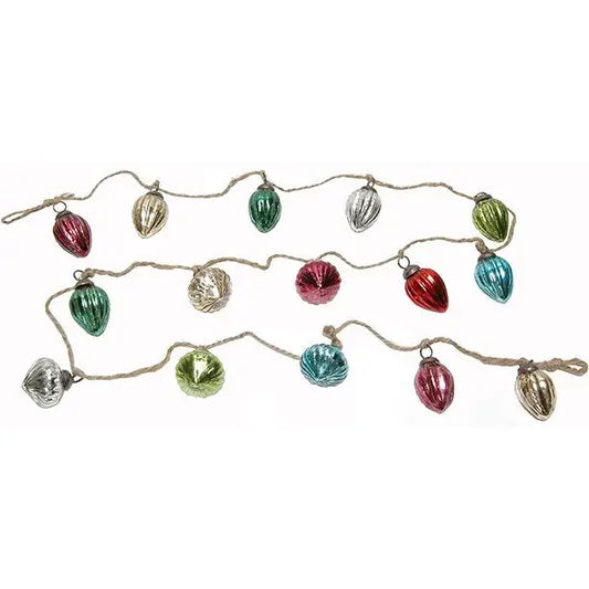 Vintage Styled Mercury Glass Christmas Ornament Garland- 5'