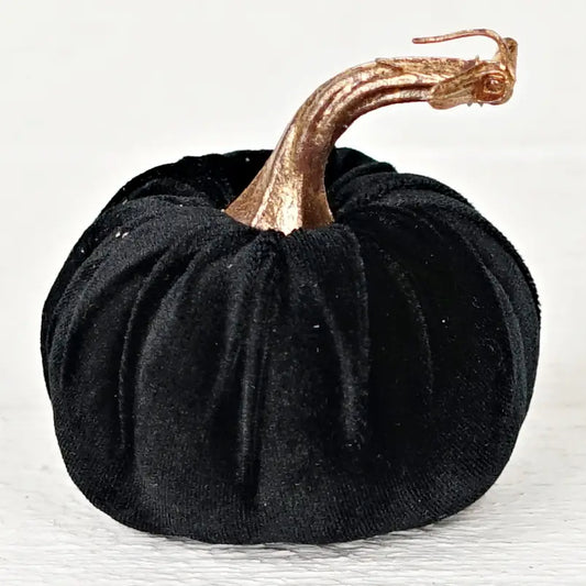 Velvet Pumpkin with Golden Stem, Black 4"