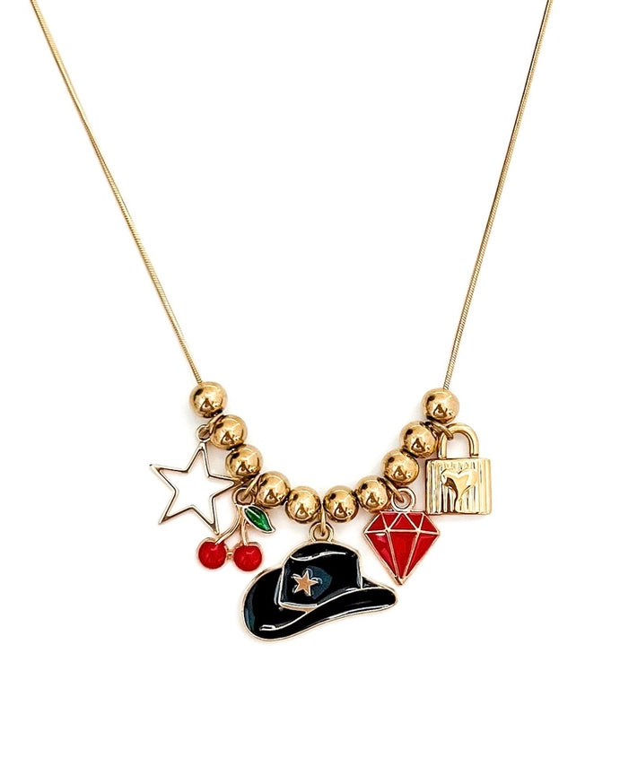 Sasha Beaded, Cowgirl Hat Charm Necklace