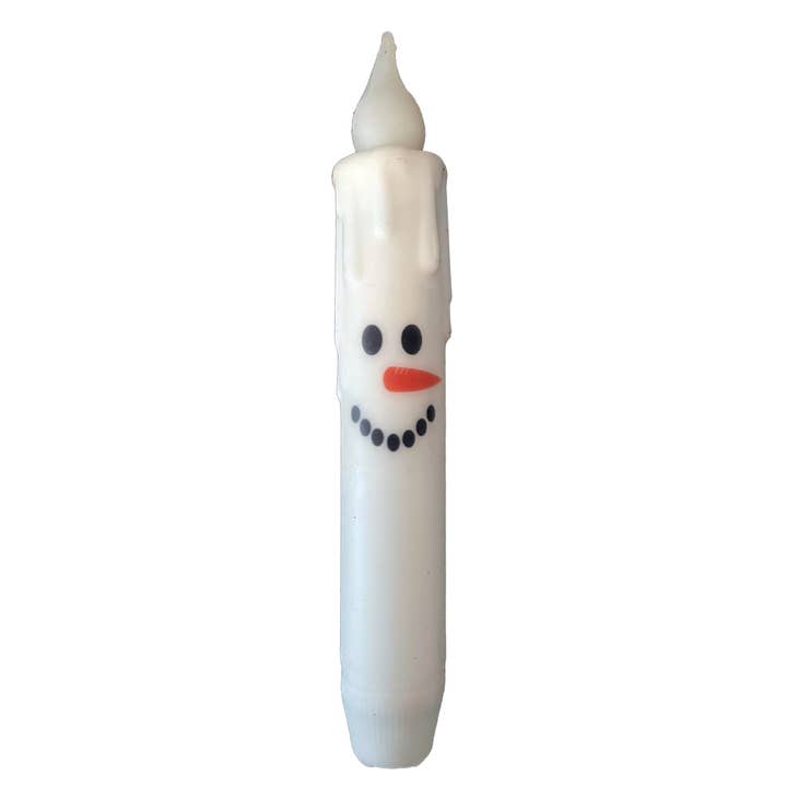 Snowman Face Christmas Battery Operated Timer Taper Candles