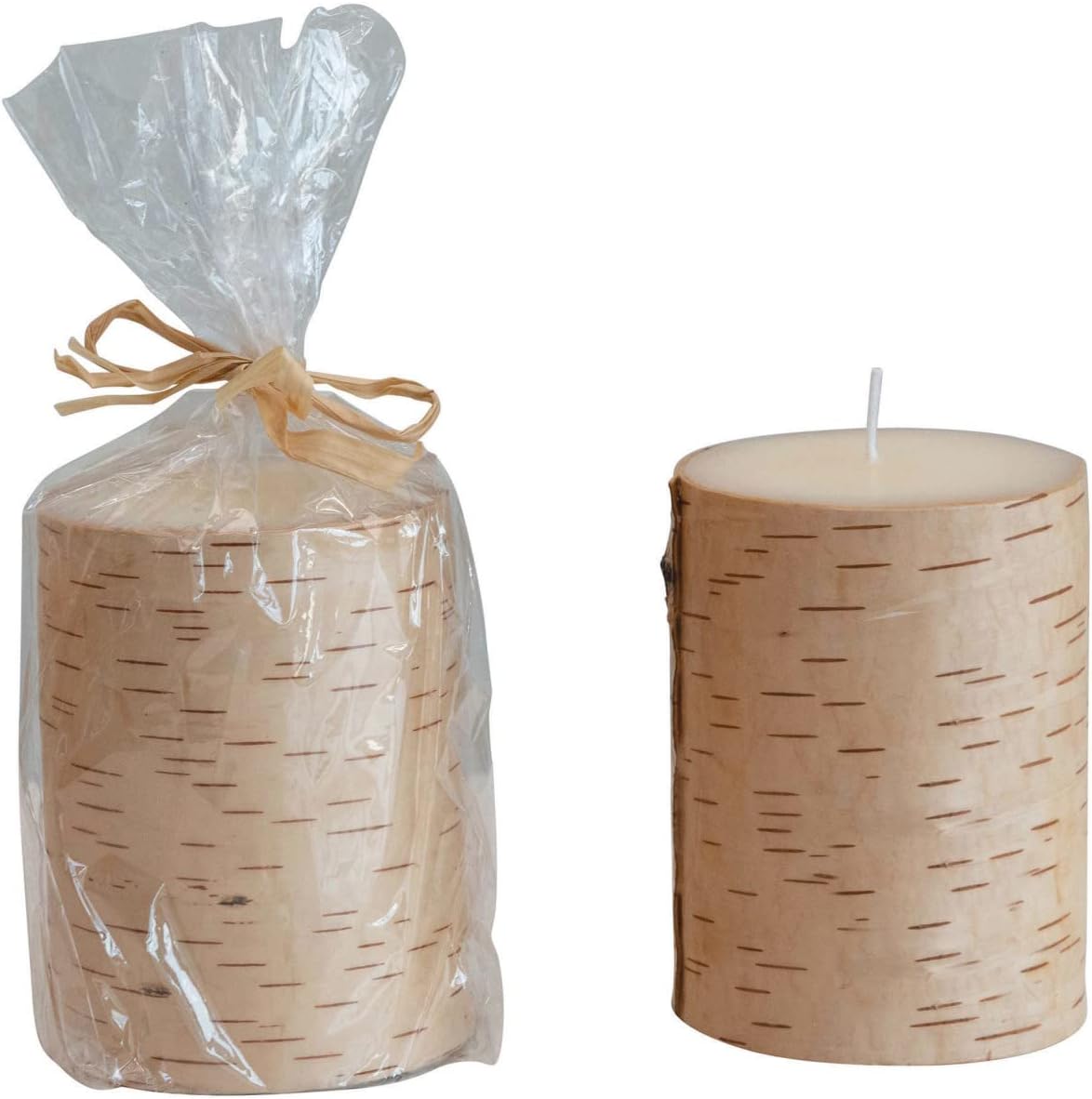 Candle Unscented Birch Wrapped Pillar