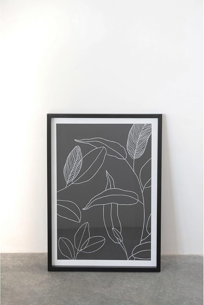 Wood Framed Glass Leaf Line Drawing Wall Art