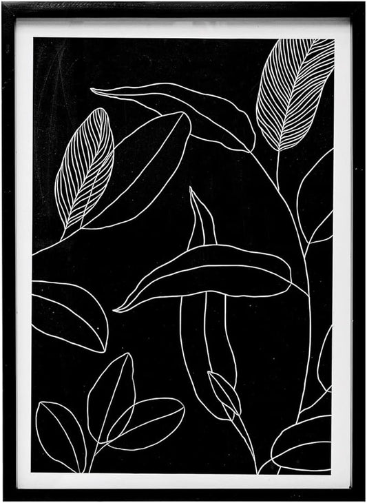 Wood Framed Glass Leaf Line Drawing Wall Art