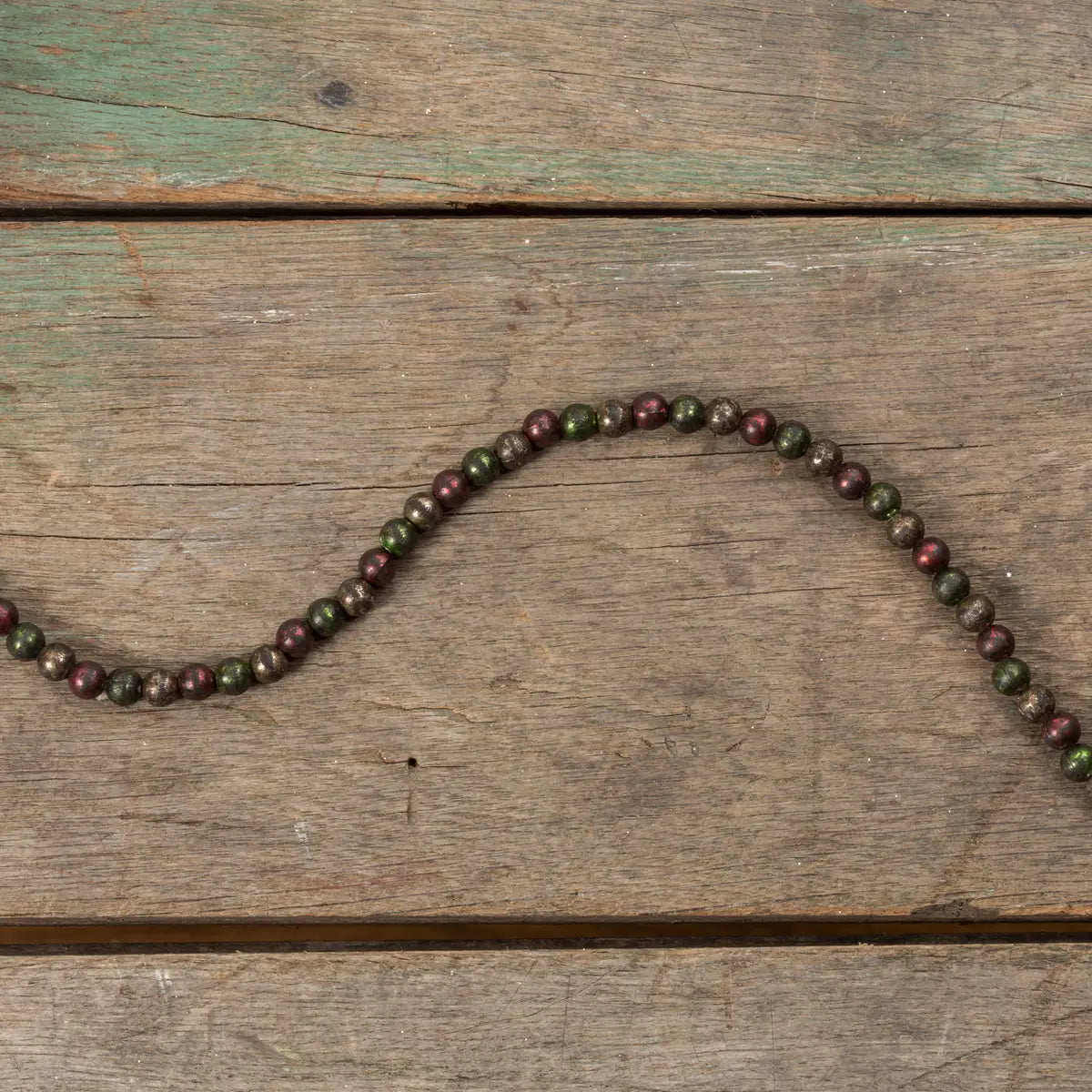 Bead Garland, Aged Red, Green, Silver (9')