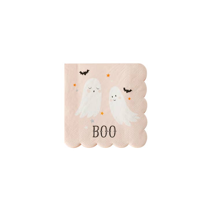 Paper Cocktail Napkins, "Boo" Ghosts, Set of 24