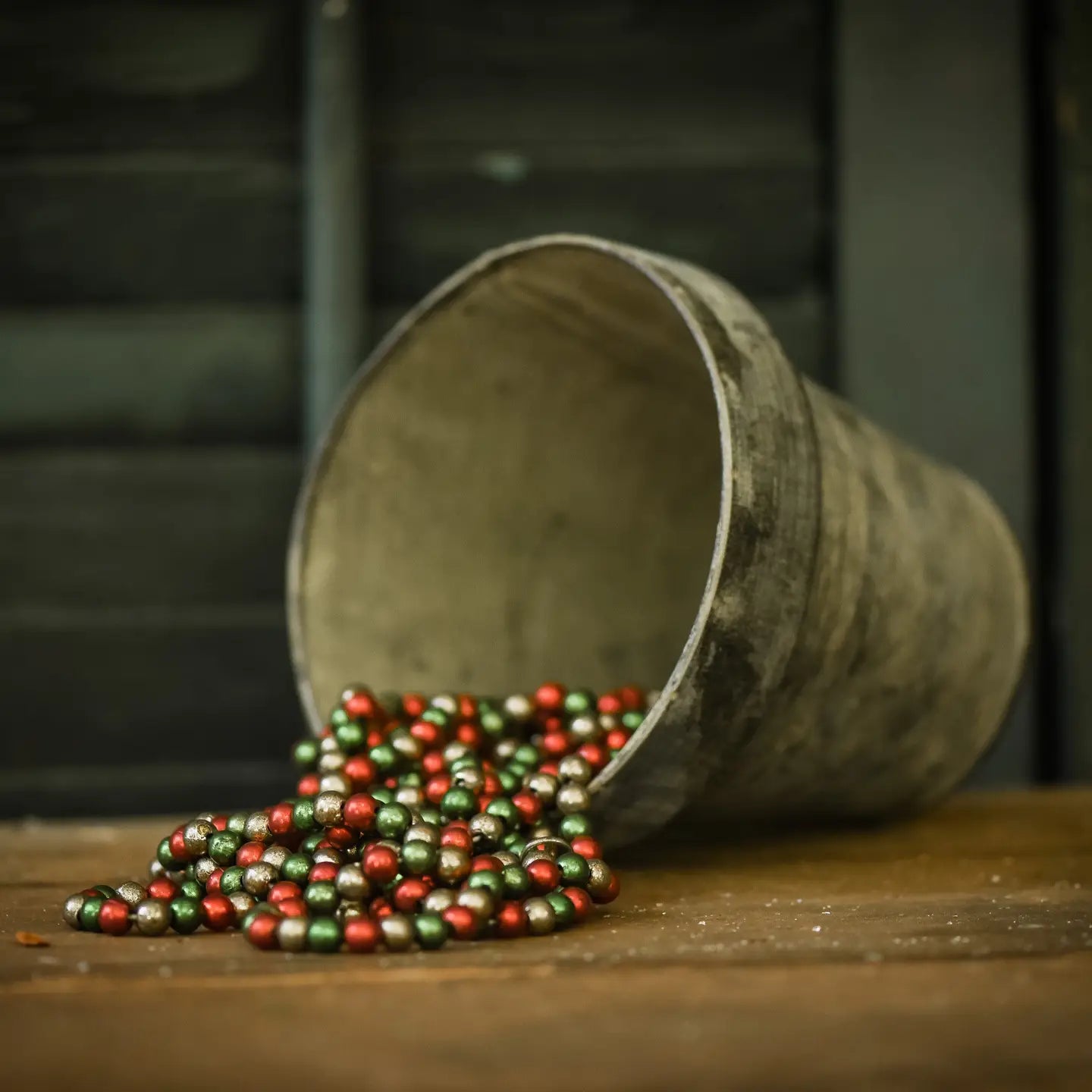 Bead Garland, Aged Red, Green, Silver (9')