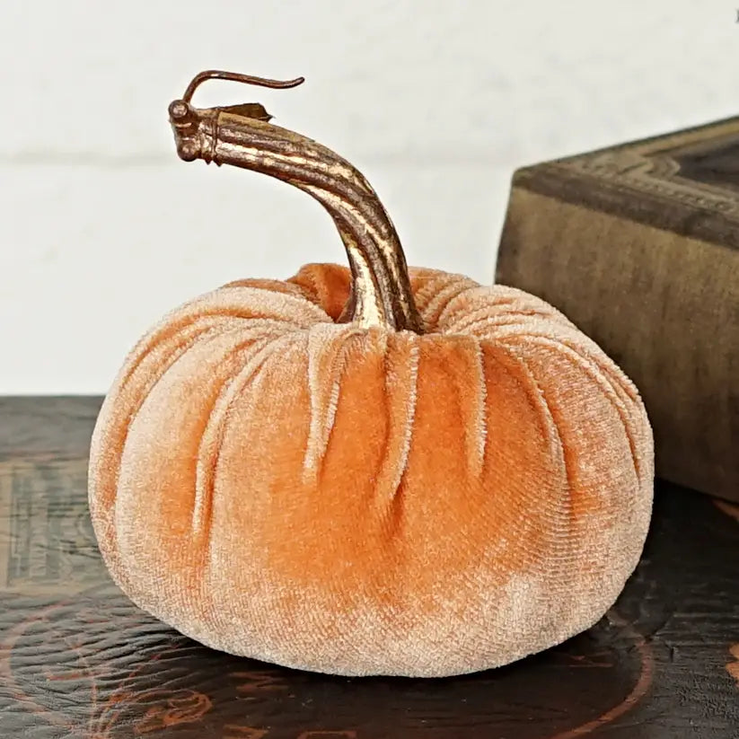 Velvet Pumpkin with Golden Stem, Peach 4"