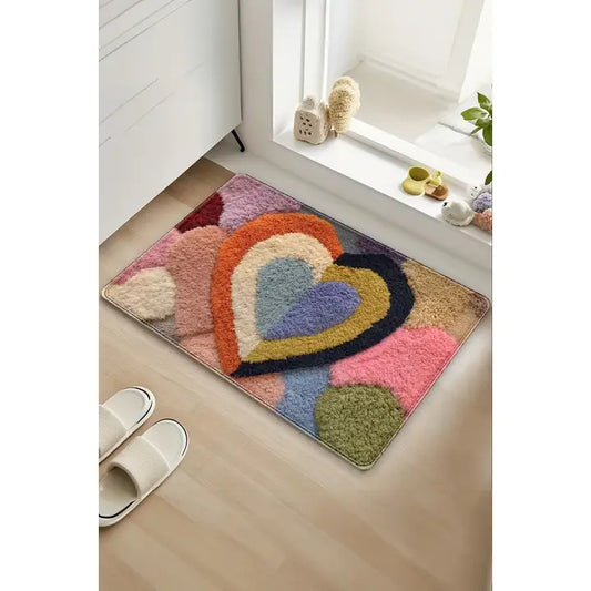 Plush Heart Pattern Entrance Mat