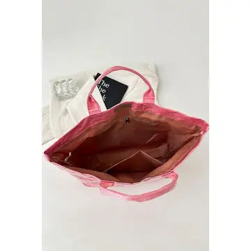 Striped Tote Bag, Purple & White