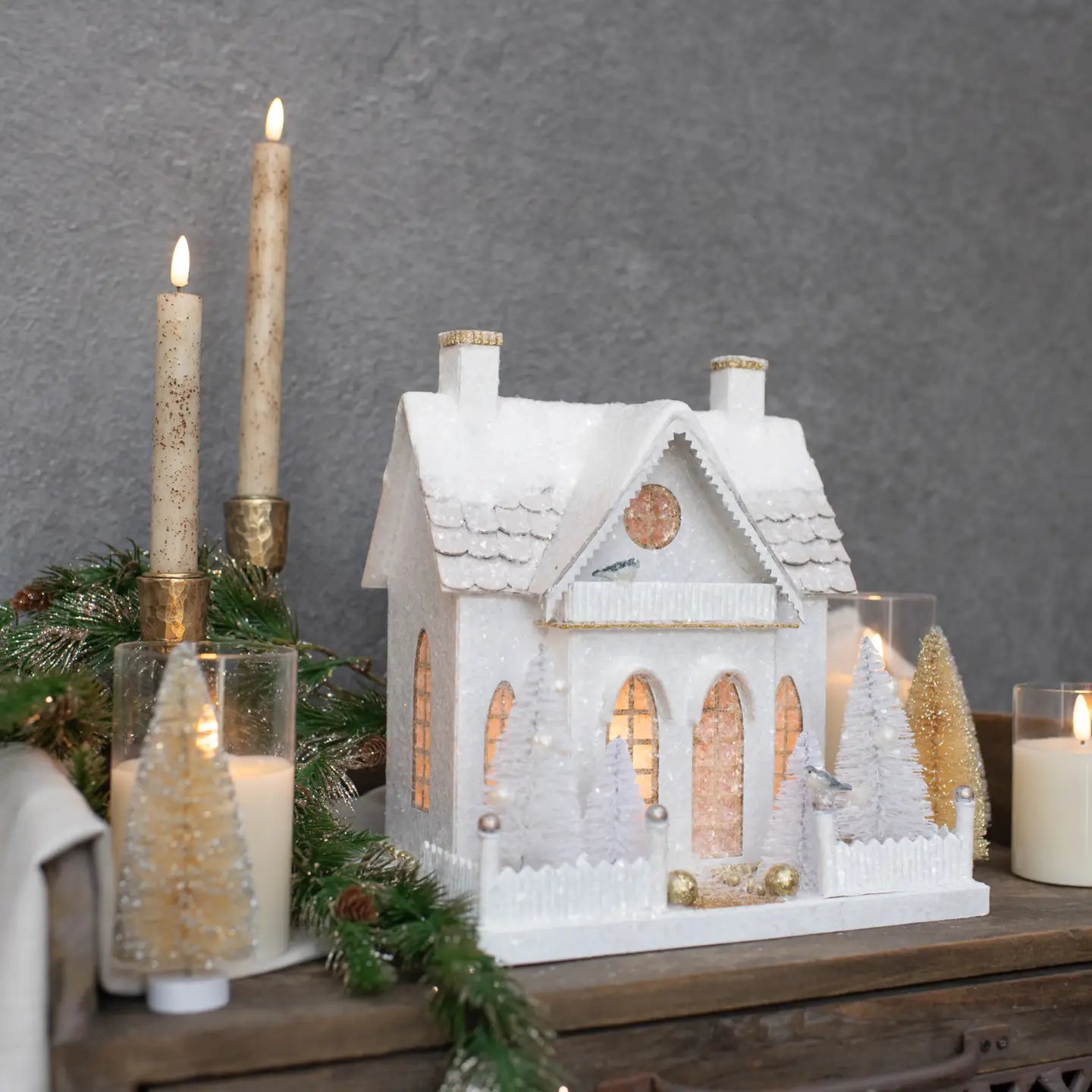 Holiday House "Snow Covered Cottage w/ Bottlebrush Trees"