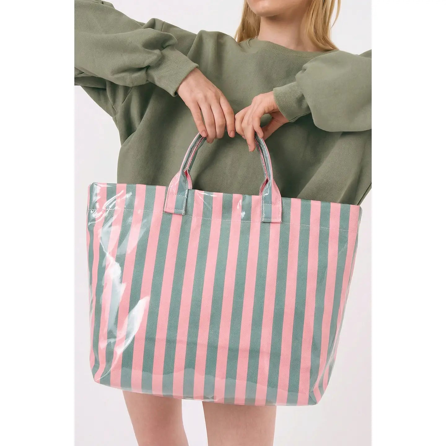 Striped Tote Bag, Green & Pink