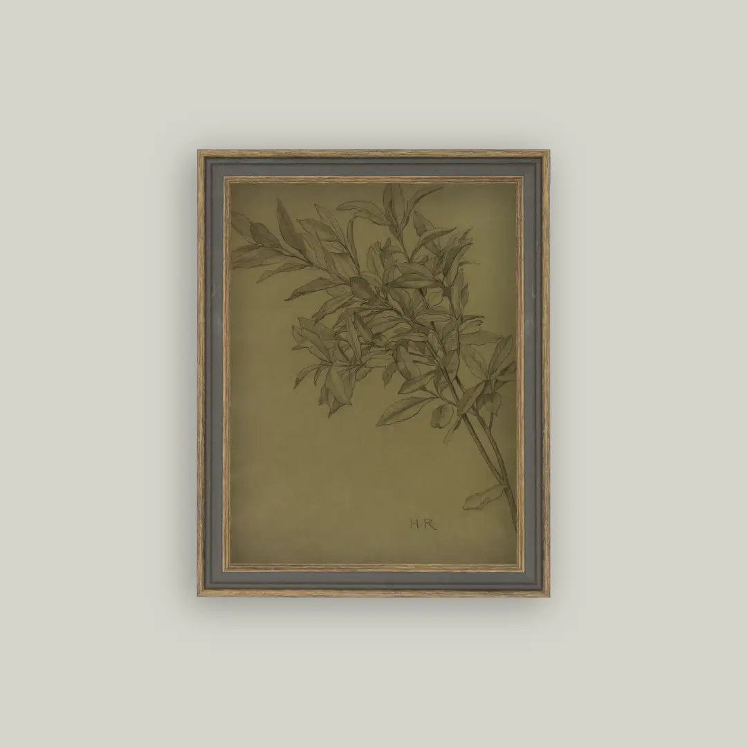Framed Antique Inspired Art "Study of Bay Leaves" Henry Ryland