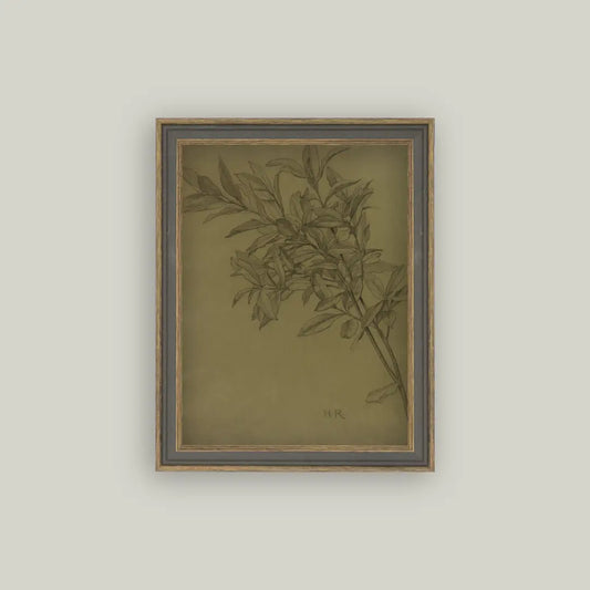 Framed Antique Inspired Art "Study of Bay Leaves" Henry Ryland