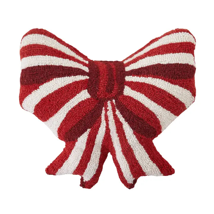Holiday Pillow, Shaped Red & White Bow Hook