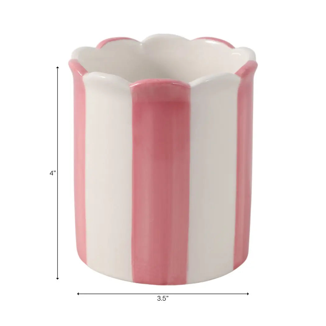 Pencil Cup, Pink/Ivory Striped Scallop