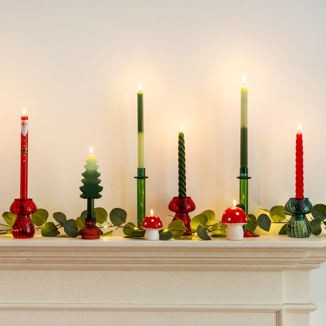 Red and Green Spiral Christmas Dinner Candles
