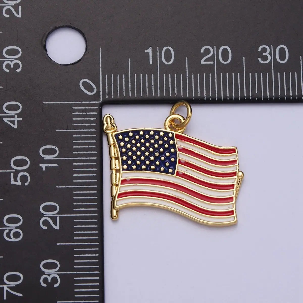 Gold Filled Waving American Flag USA Enamel Charm