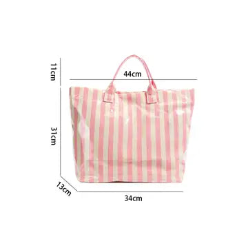 Striped Tote Bag, Pink & Cream