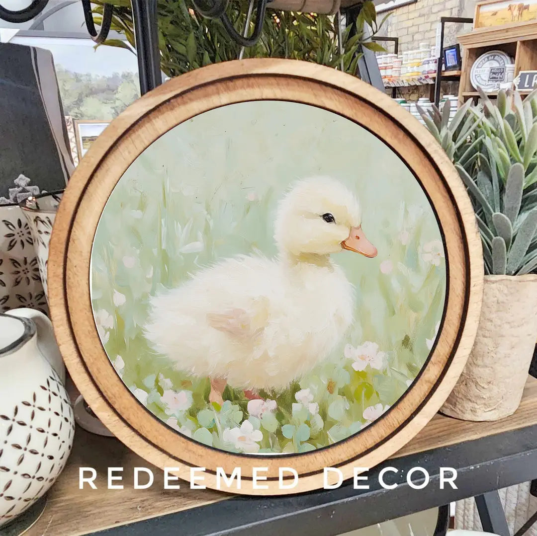 Fluffy Duckling Round Framed Art