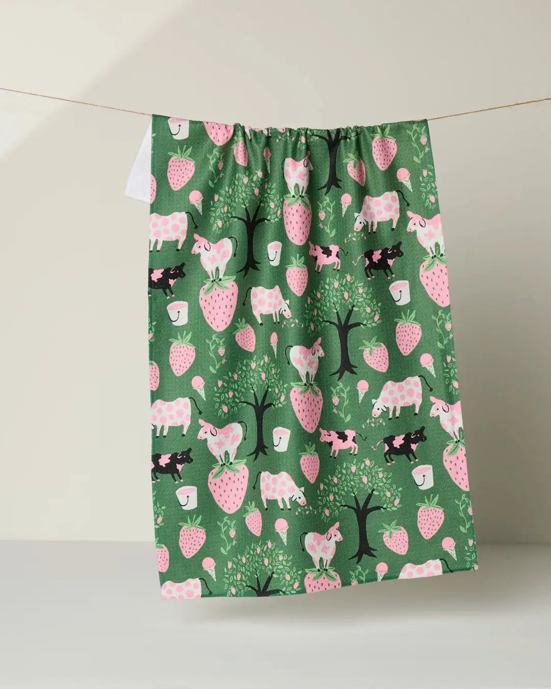 Geometry "Strawberry Cows" Tea Towel