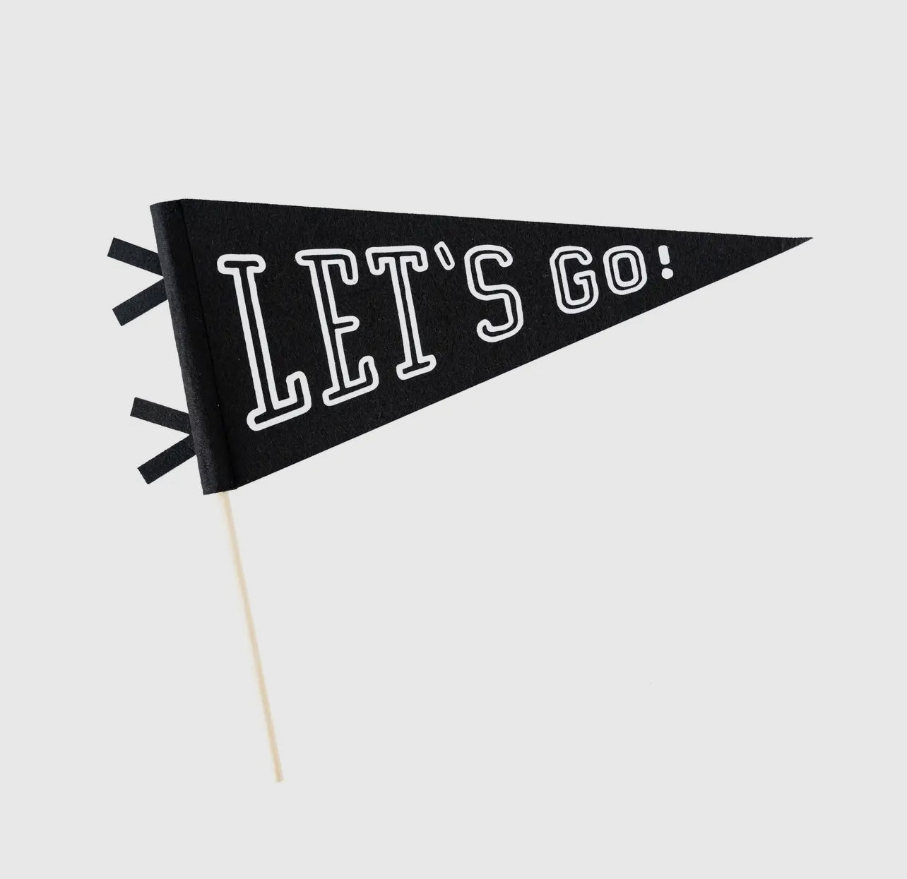 Game day “Let’s Go” pennant includes red and gold ribbons.