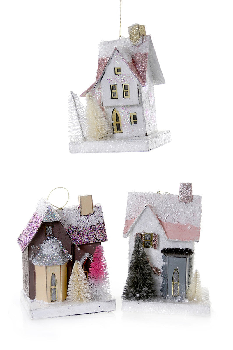Holiday House Hanging Ornaments "Mini Wintertide Glitter House"