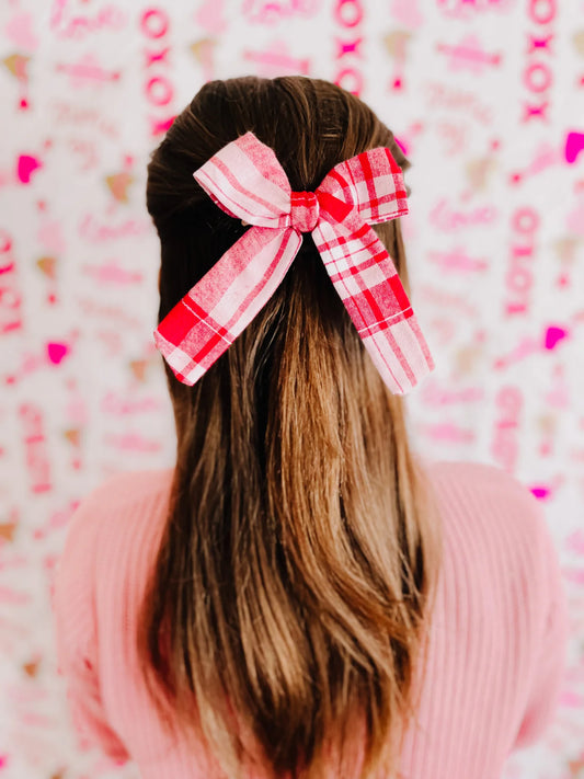 Valentine “Plaid” oversized hair bow.