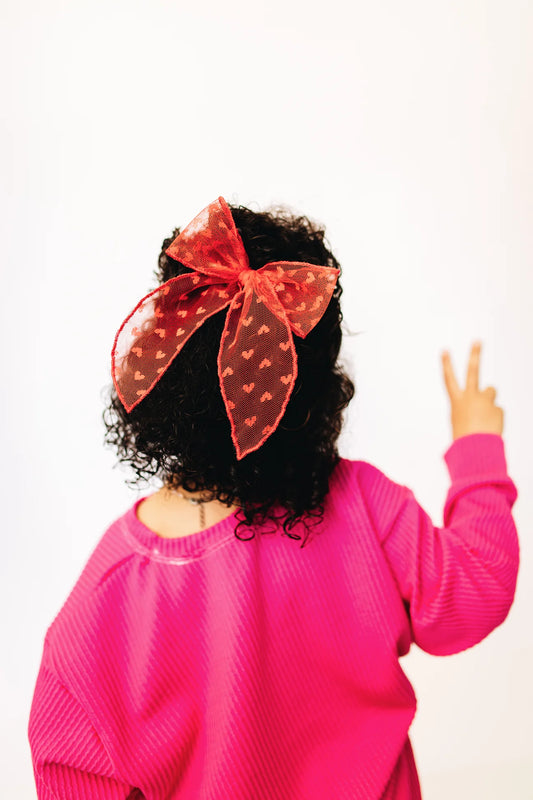 Valentine “Red Hearts” oversized hair bow