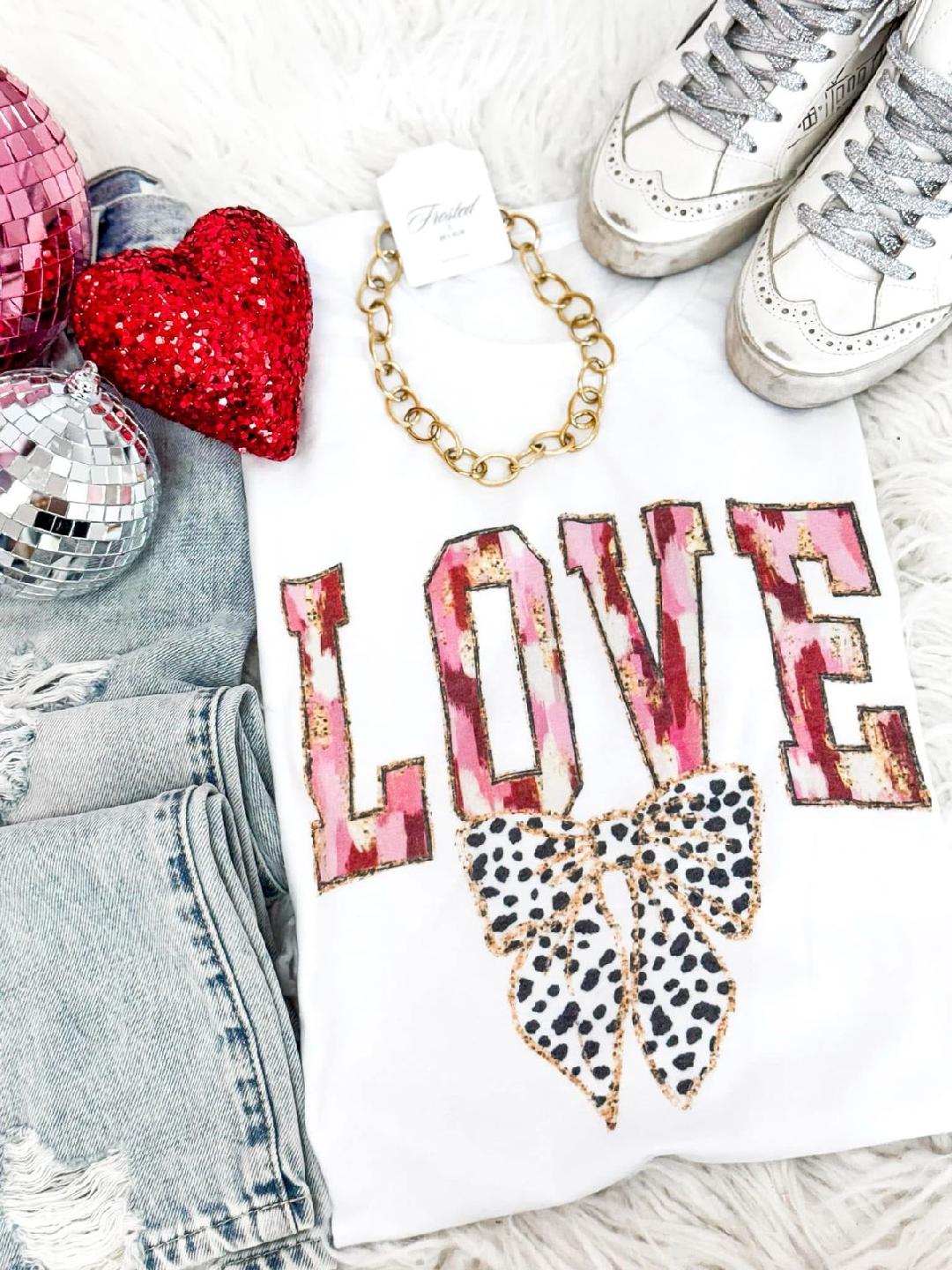 Valentine's Tee, "Love" with Spotted Bow