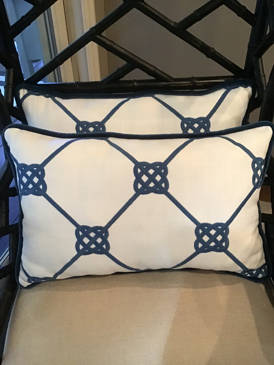 Pillow, Blue and White Lattice Pattern, Lumbar, Handmade