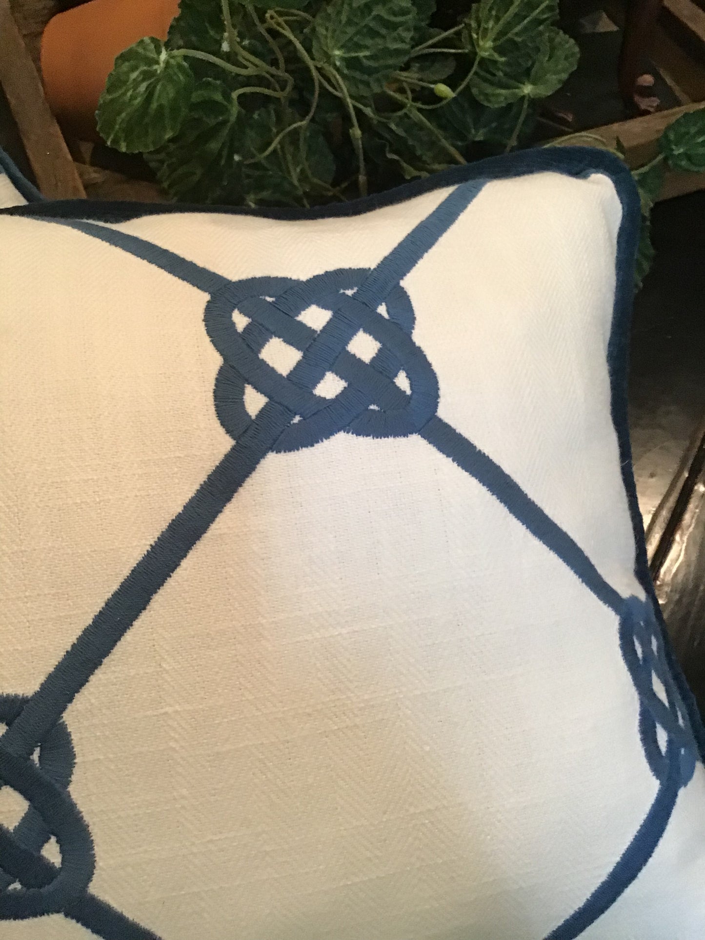 Pillow, Blue and White Lattice Pattern, Lumbar, Handmade