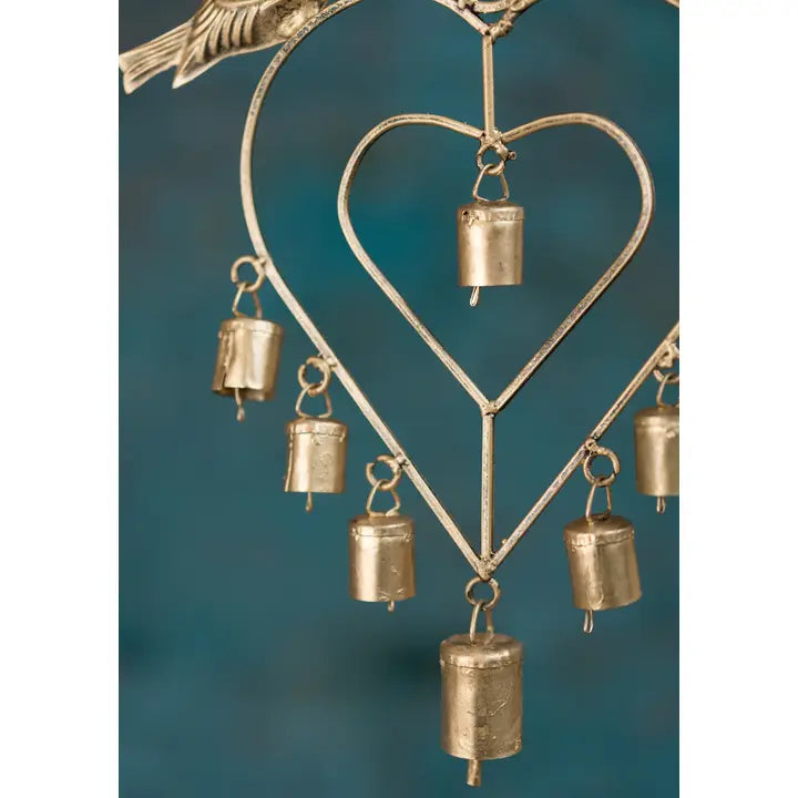 Heart Windchime with Birds & Bells