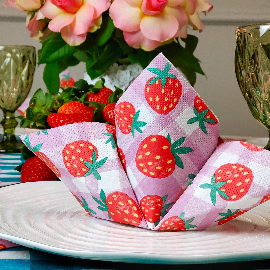 Paper Napkins, Strawberry Gingham