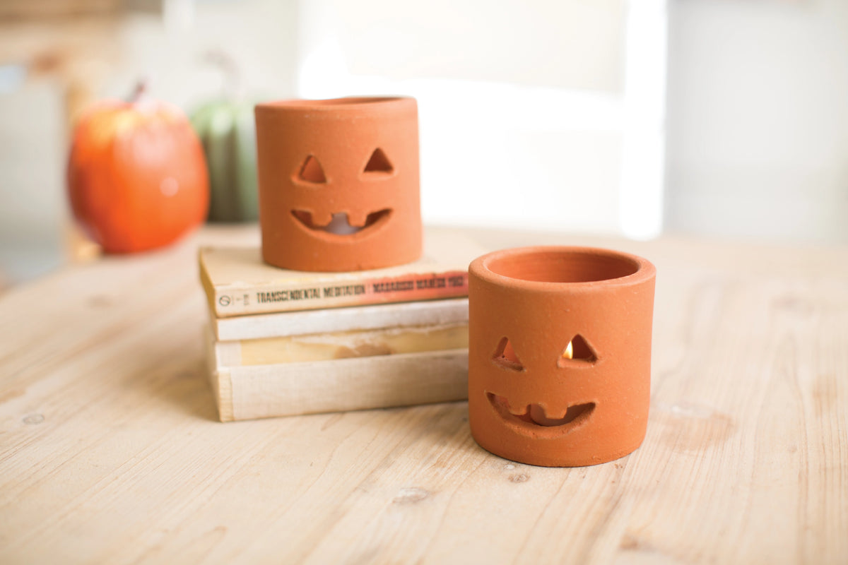 Short Terracotta Jack-O-Lantern
