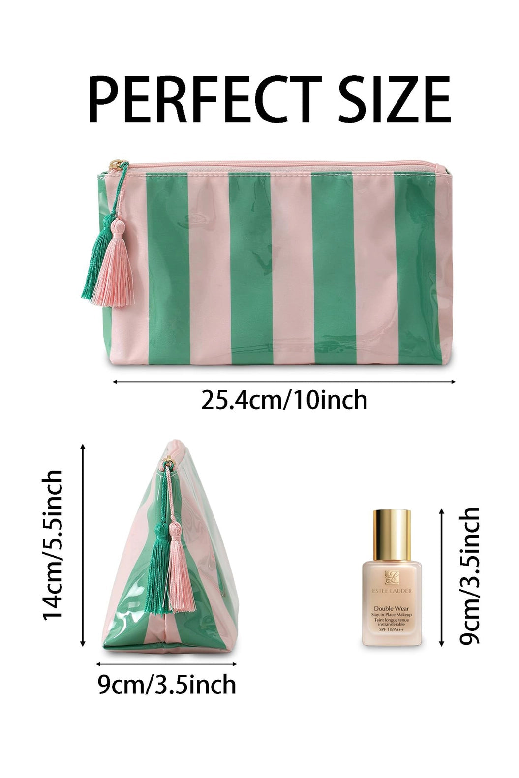Makeup Bag, Striped Green and Pink