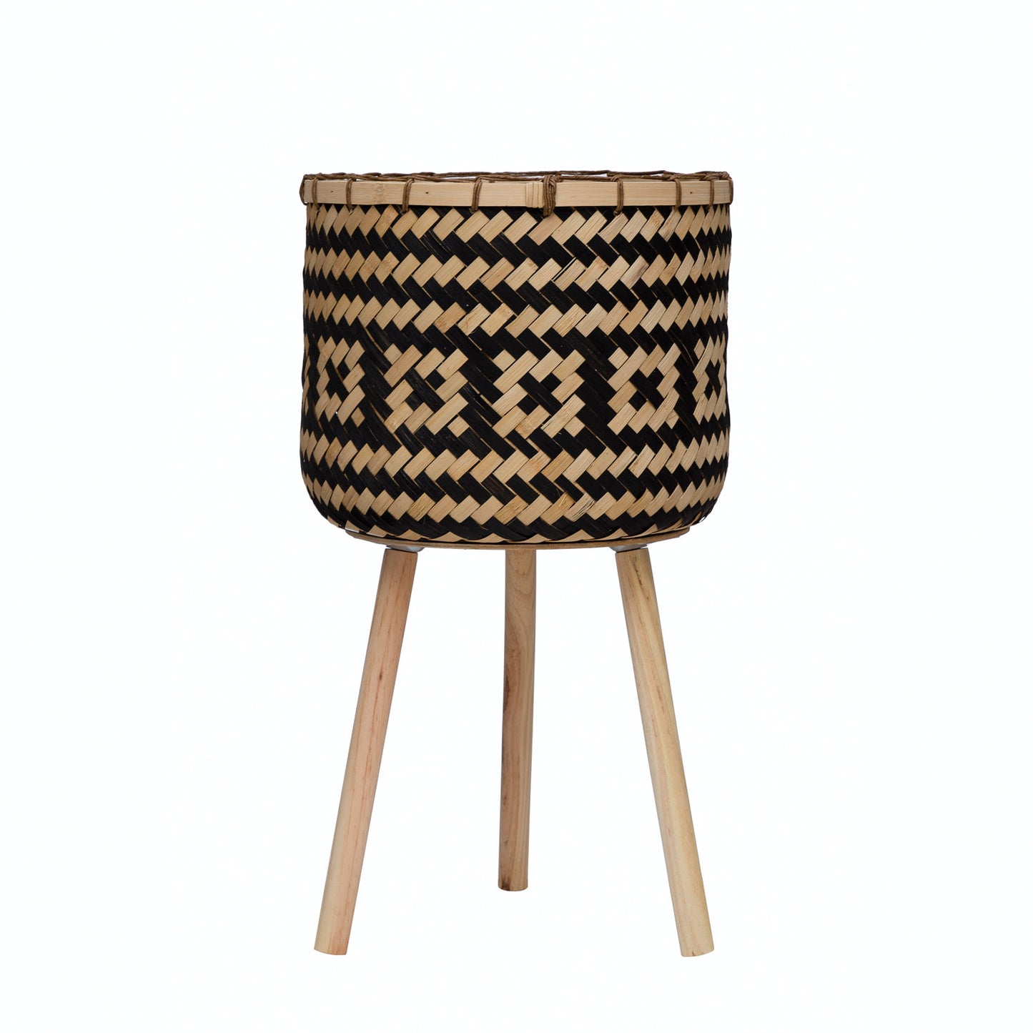 Decor-Woven Bamboo Basket with Wood Legs and Pattern