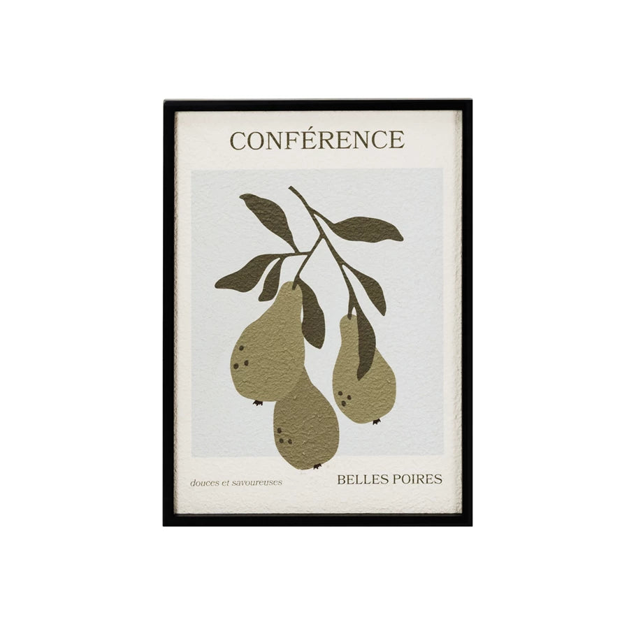 Wood Framed Textured Paper Wall Décor w/ Pears "Conférence"