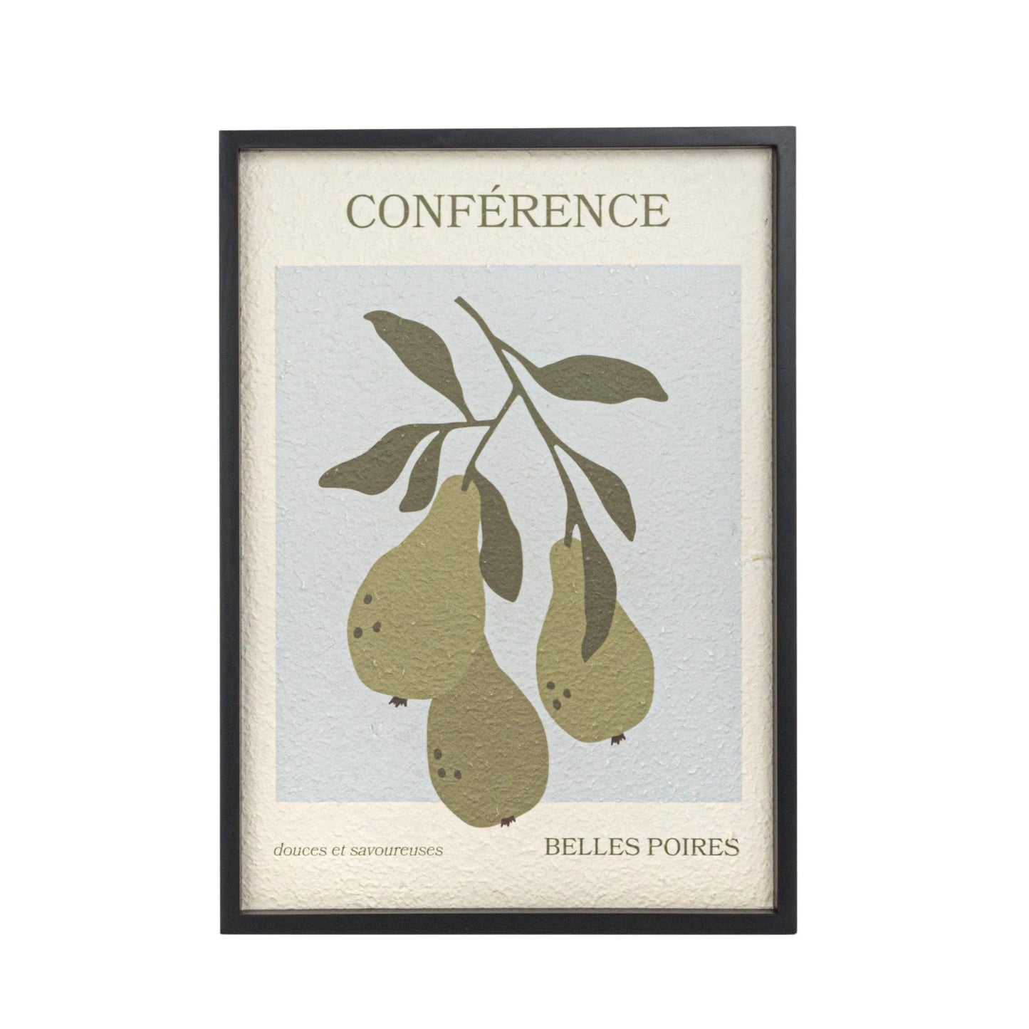 Wood Framed Textured Paper Wall Décor w/ Pears "Conférence"