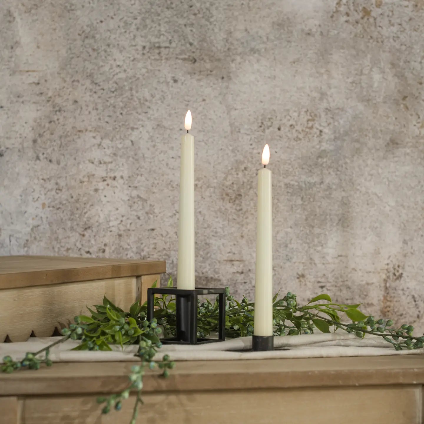 3D Flame Drop Cream Taper Candle Set of 2