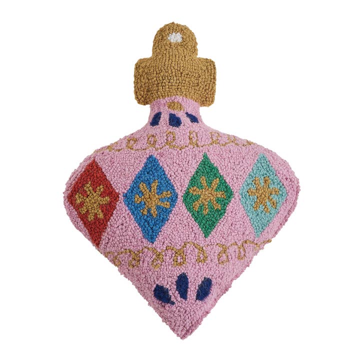 Holiday Pillow, Pink Ornament Shaped Hook