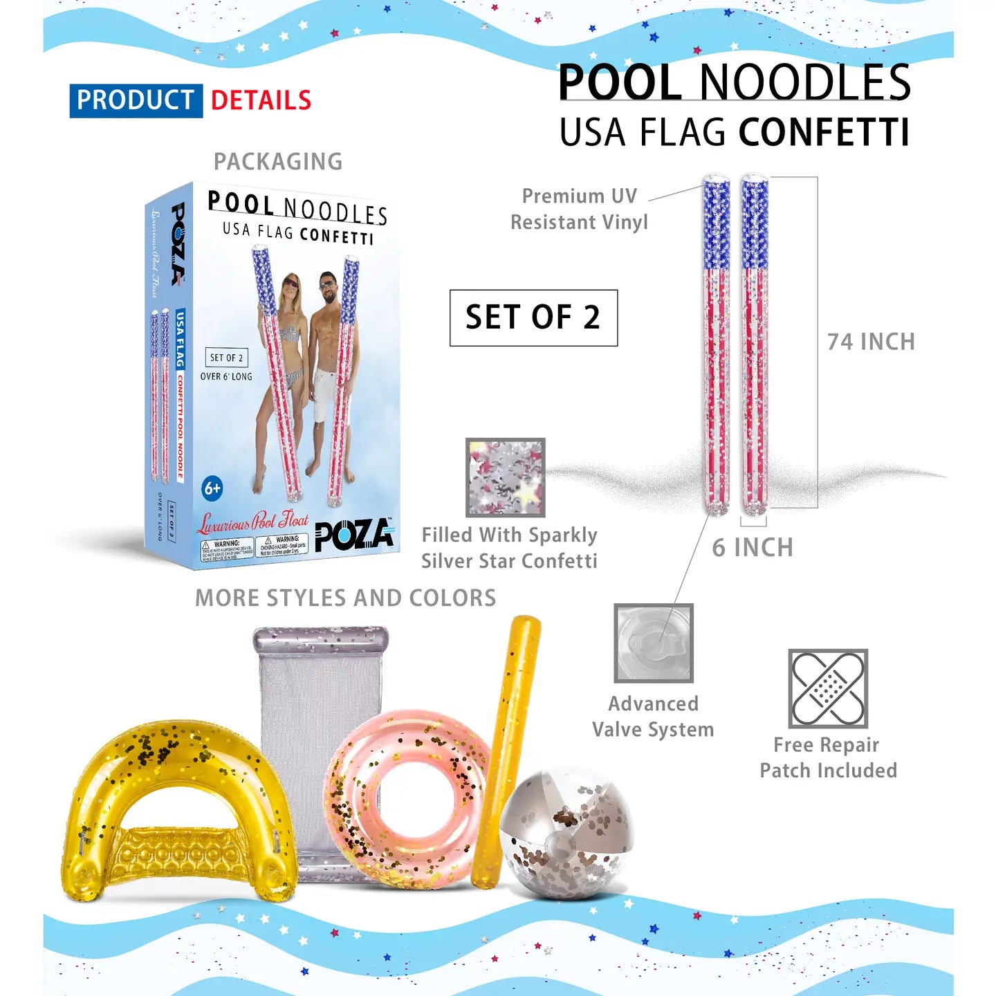 USA Flag Noodle - Set of 2