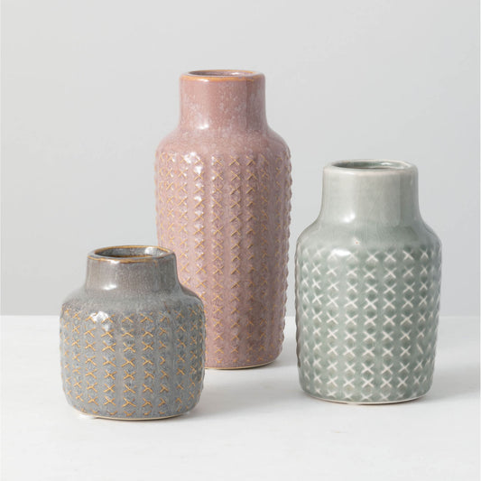 Vase, Crosshatch Pattern