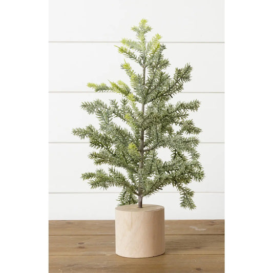 Frosted Pine Tree in Wooden Base