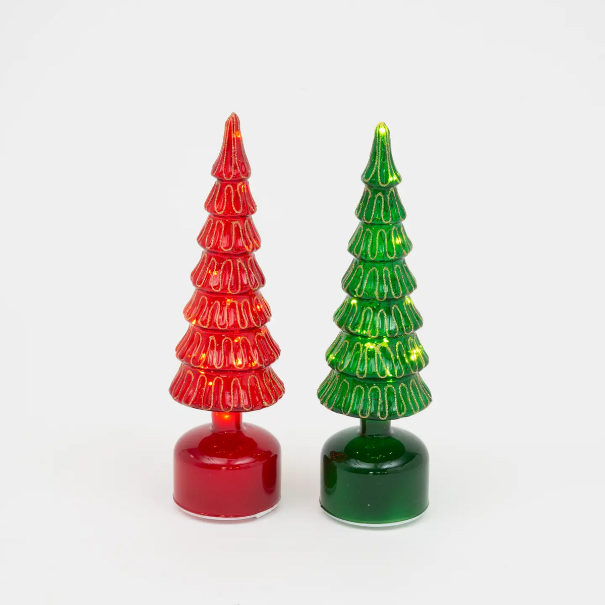 Lighted Rotating Glittered Glass Tree, Red and Green – RE KC