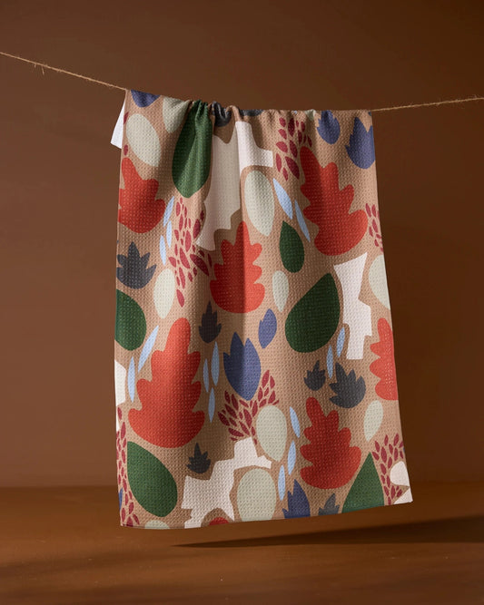 Geometry "Cut Paper Leaves Mocha" Tea Towel (Pre-Order)