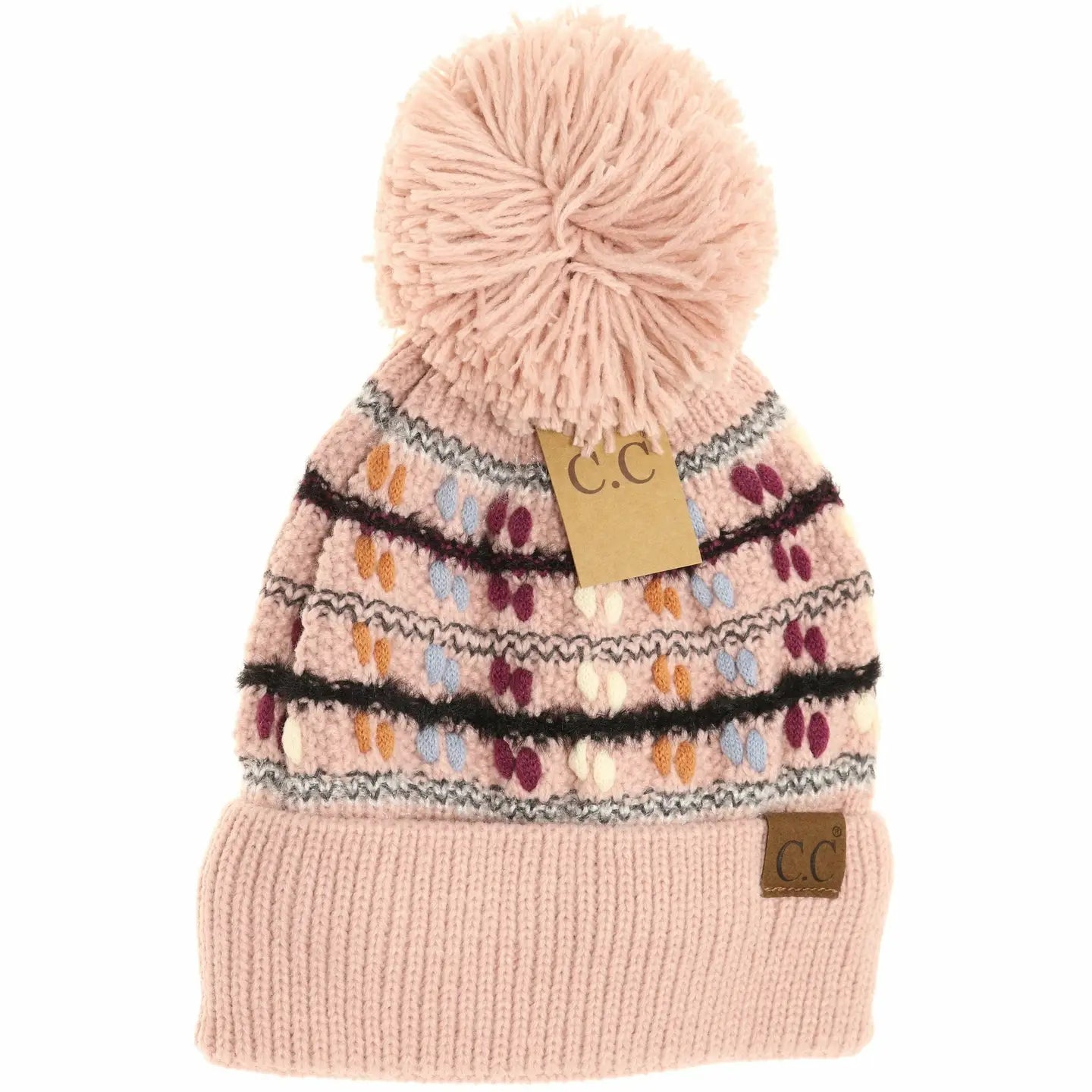 C.C Beanie, Pom-Vintage Knit Yarn, Rose