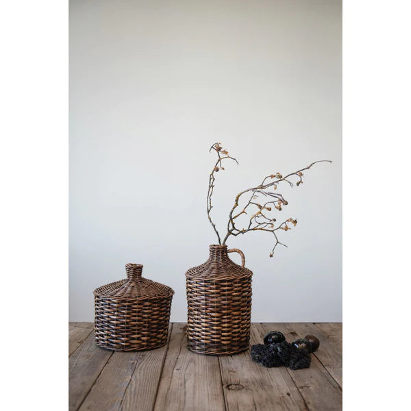 Decorative Wicker & Rattan Vase w/Handle Jug, Natural