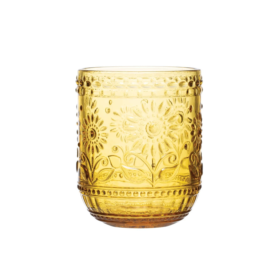 Embossed Drinking Glass, Amber