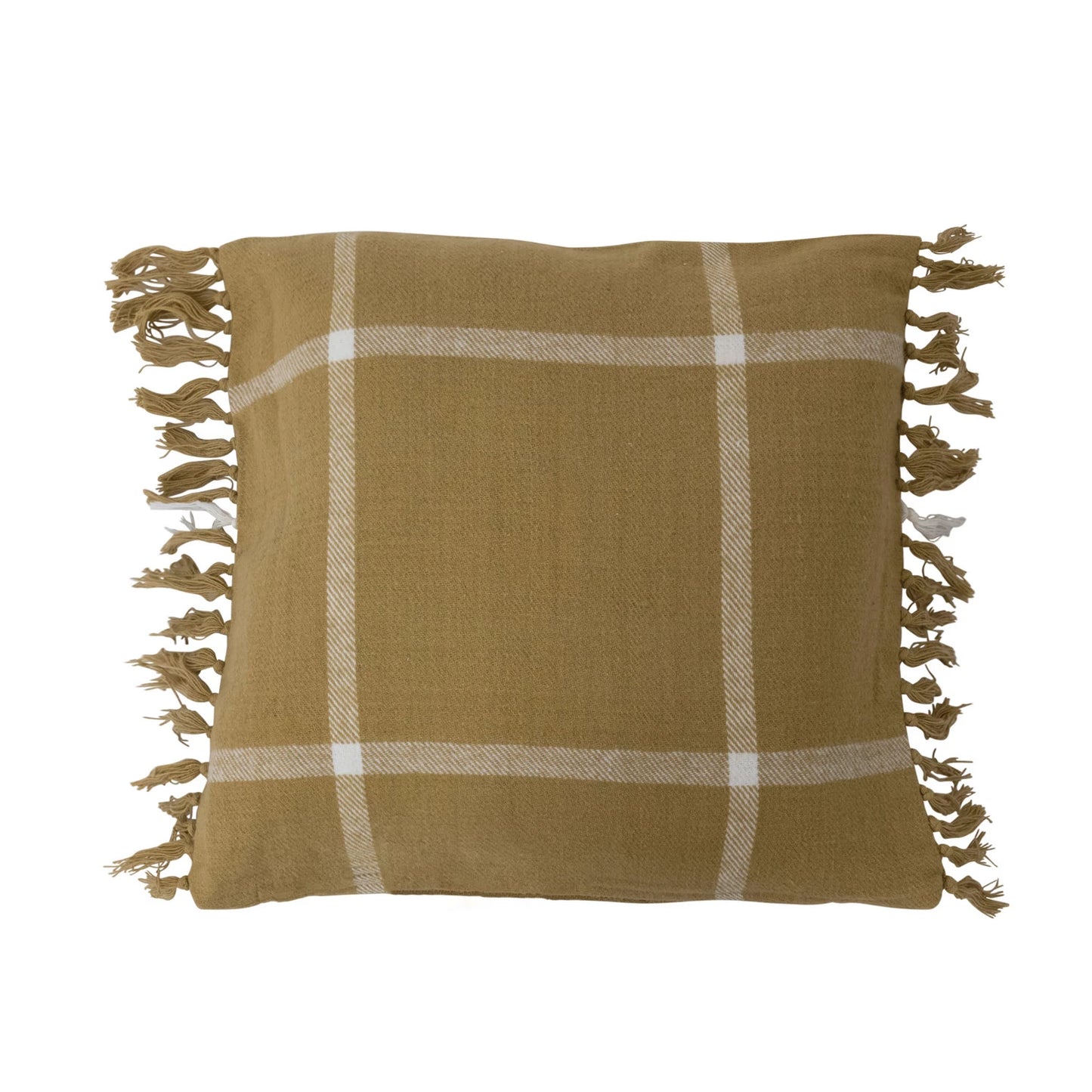 Cotton Flannel Plaid Pillow w/ Fringe
