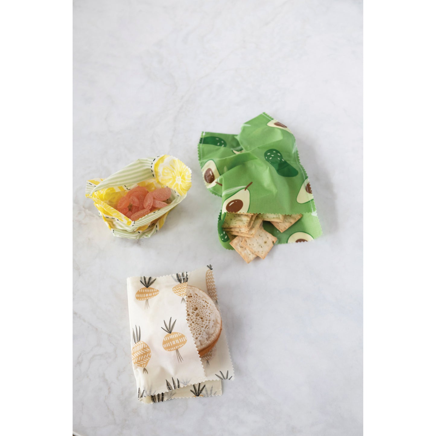 Reusable Fabric Beeswax Food Bags with Prints, Set of 2